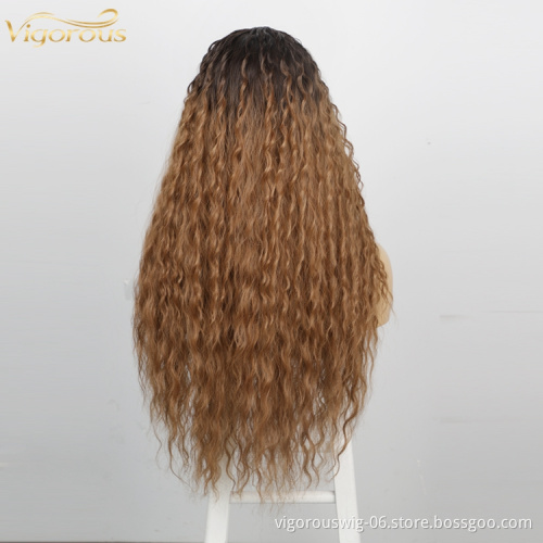 Vigorous Water Wave Hot Sale Cheap Curly Lace Front Wig Ombre Colored Lace Front Synthetic Hair Wigs For Women Lace Frontal Wig